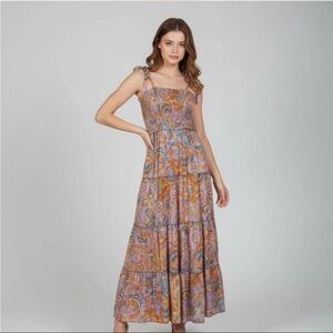 Elegant Paisley Maxi Dress in Purple and Orange